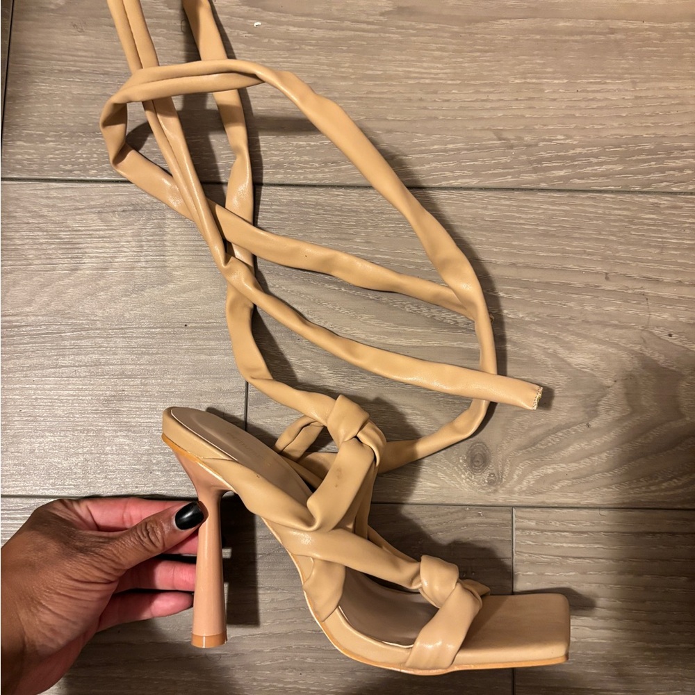 PrettyLittleThing Tan Wrap Heels